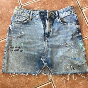 Zara Blue Distressed Denim Mini Skirt